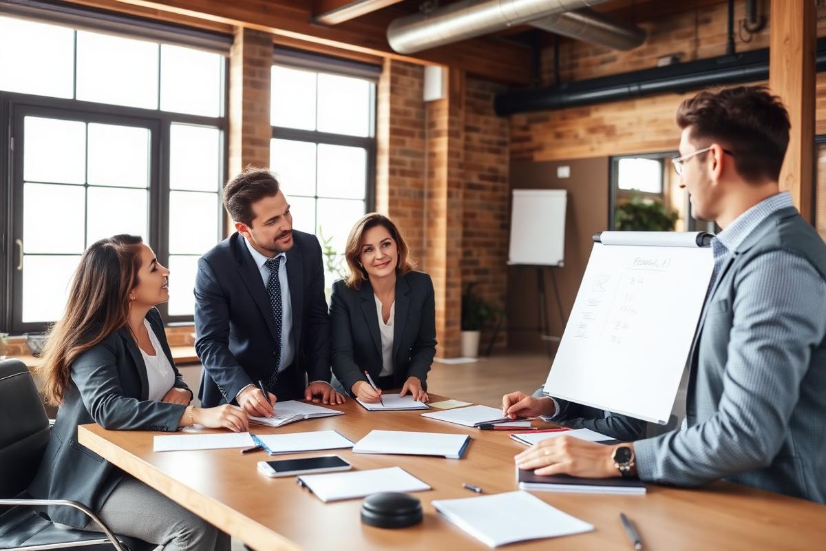 A small business coaching workshop in a bright modern loft office